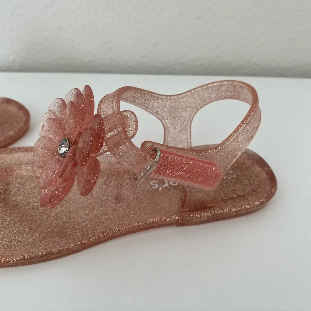 Carters Girls Pink Jelly Sandals With Flower Hook‎ And Loop Closure Size 13